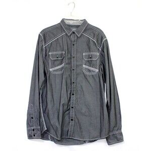 BKE Buckle Men's Size Large Athletic Fit Stitch Design Button Up Shirt Gray